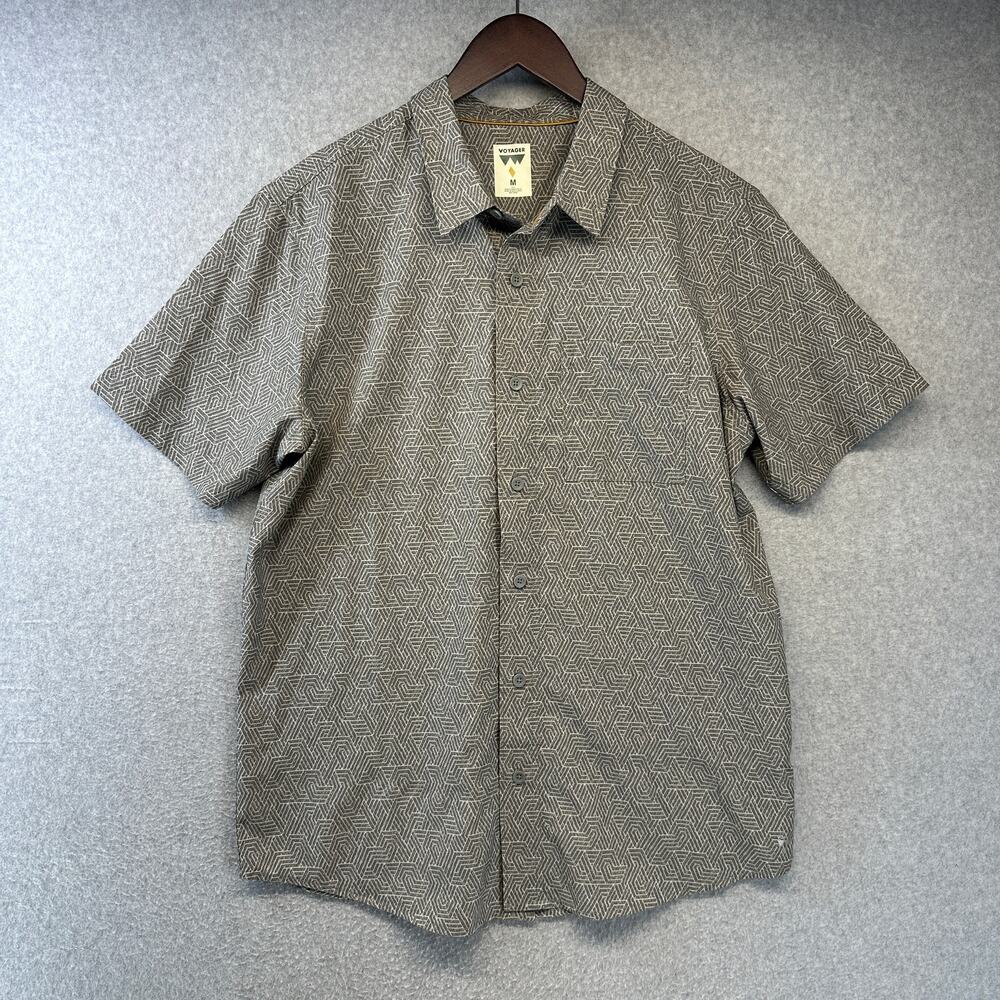 Voyager Alpine Shirt Mens Medium Gray Geometric Short Sleeve Button Up Pocket